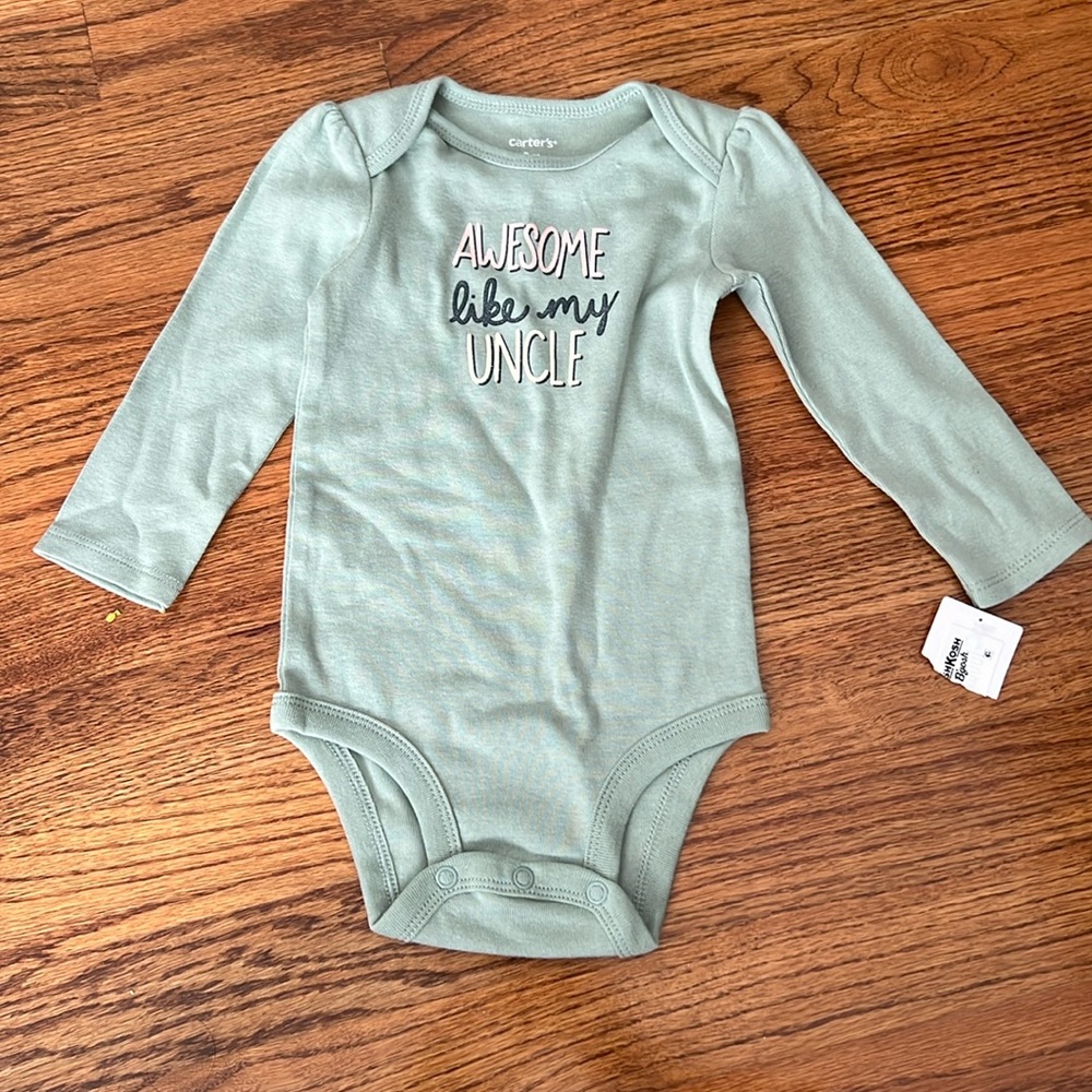 Carter's Sage Green Long Sleeve Baby Bodysuit - "Awesome like my Uncle"